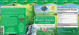 Label for 100% Organic Young Wheat Grass Juice Powder