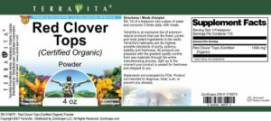 Label for Red Clover Tops (Certified Organic) Powder