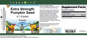 Label for Extra Strength Pumpkin Seed 4:1 Extract Powder