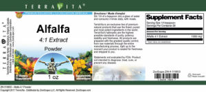 Label for Alfalfa 4:1 Extract Powder