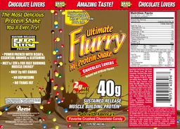 Label for Ultimate Flurry Hi-Protein Shake Chocolate Lovers