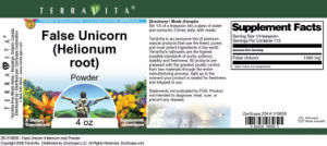 Label for False Unicorn (Helionum Root) Powder