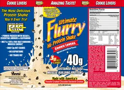 Label for Ultimate Flurry Hi-Protein Shake Cookie Lovers