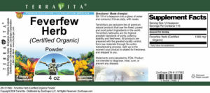 Feverfew Herb (Certified Organic) Powder