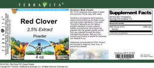 Label for Red Clover 2.5% Extract Powder