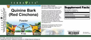 Label for Quinine Bark (Red Cinchona) Powder
