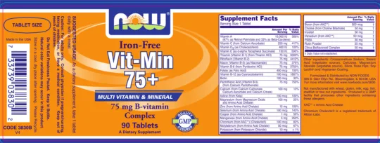 Label for Iron-Free Vit-Min 75+
