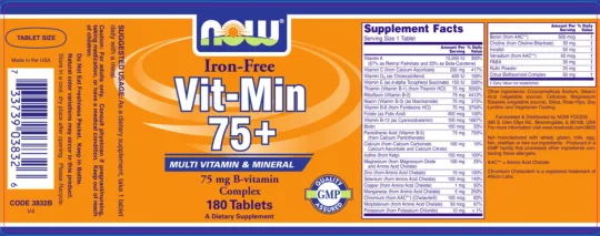Label for Iron-Free Vit-Min 75+