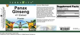 Label for Panax Ginseng 4:1 Extract Powder
