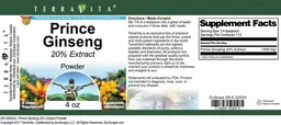 Label for Prince Ginseng 20% Extract Powder