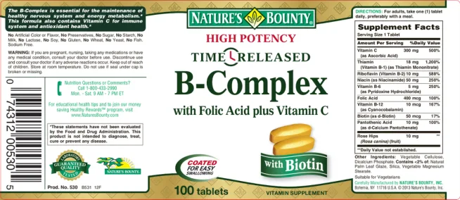 Label for B-Complex With Folic Acid Plus Vitamin C With Biotin