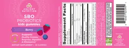 Label for SBO Probiotics Kids Gummies Berry