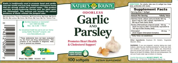 Label for Odorless Garlic and Parsley