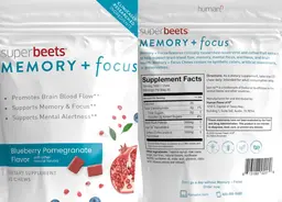 Label for Superbeets Memory + Focus Blueberry Pomegranate Flavor