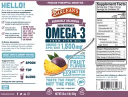Label for High Potency Omega-3 Passion Pineapple Smoothie