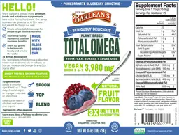 Label for Seriously Delicious Total Omega Pomegranate Blueberry Smoothie