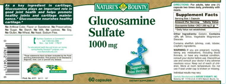 Label for Glucosamine Sulfate 1000 mg