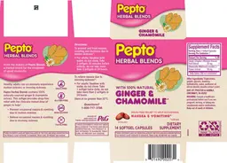 Label for Pepto Herbal Blends Ginger & Chamomile