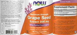 Label for Maximum Strength Grape Seed Extract 500 mg