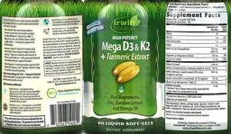 Label for Mega D3 & K2 + Turmeric Extract