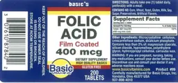 Label for Folic Acid 400 mcg