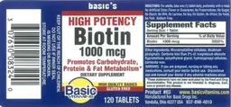 Label for High Potency Biotin 1000 mcg