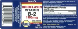 Label for Riboflavin Vitamin B-2 100 mg