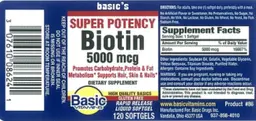 Label for Super Potency Biotin 5000 mcg