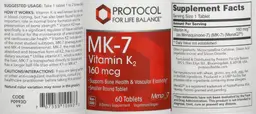 Label for MK-7 Vitamin K2 160 mcg