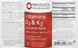 Label for Vitamins D3 & K2 Liposomal Spray