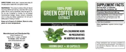 Label for 100% Pure Green Coffee Bean Extract