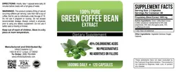 Label for 100% Pure Green Coffee Bean Extract