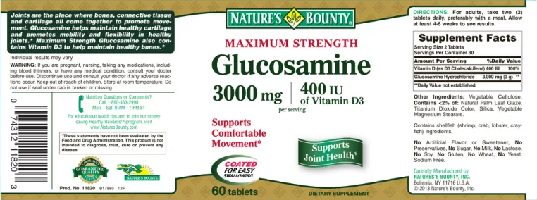 Label for Maximum Strength Glucosamine