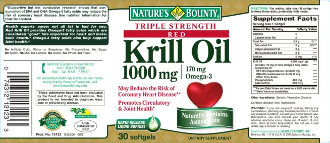 Label for Triple Strength Red Krill Oil 1000 mg