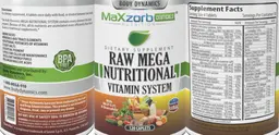 Label for Raw Mega Nutritional Vitamin system