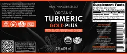 Label for Organic Turmeric Gold Plus with Black Pepper and Ginger