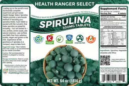 Label for Spirulina 500 mg Tablets