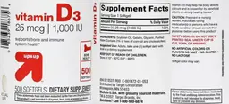 Label for Vitamin D3 25 mcg 1,000 IU