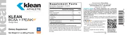 Label for Klean BCAA + Peak ATP Orange Flavor