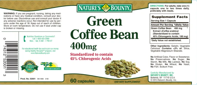 Label for Green Coffee Bean 400 mg