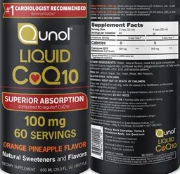Label for Liquid CoQ10 100 mg Orange Pineapple Flavor