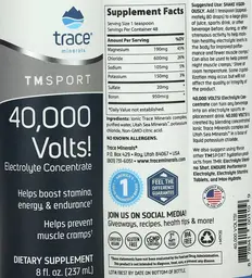 Label for TMSport 40,000 Volts! Electrolyte Concentrate