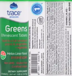 Label for Greens Effervescent Tablets Melon Lime Flavor