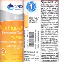 Label for TMSport Max Hydrate Effervescent Tablets Orange