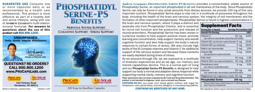 Label for Phosphatidyl Serine - PS Benefits
