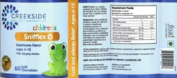 Label for Children's Snifflex+ Elderberry Flavor