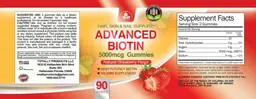 Label for Advanced Biotin 5000 mcg Gummies Natural Strawberry Flavor