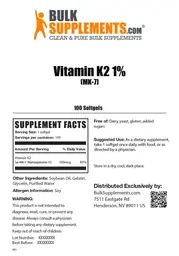 Label for Vitamin K2 1% (MK-7)