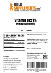 Label for Vitamin B12 1% (Methylcobalamin)