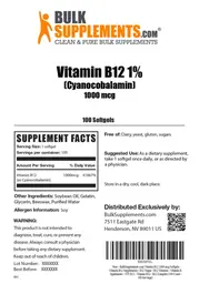 Label for Vitamin B12 1% (Cyanocobalamin) 1000 mcg